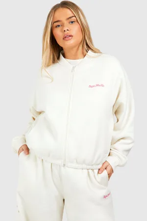 Boohoo Womens Plus Dsgn Studio Script Zip Through Bomber Sweatshirt - Cotton - Size 18 UK