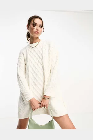 ASOS Womens knitted oversized cable mini jumper dress in -White - Size Large