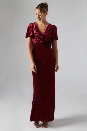 Oasis Womens Velvet Twist Front Bridesmaids Maxi Dress - - Size 10 UK