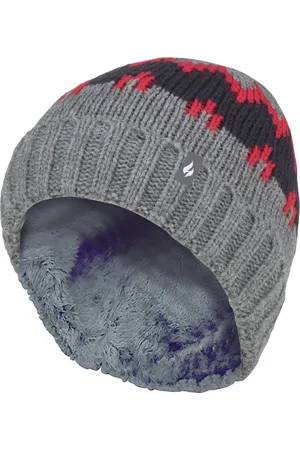 Heat Holders Boys Thick Ribbed Woven Knitted Soft Pom Pom Bobble Beanie Hat - Pebble Melange/ /Navy - Size 7-10Y