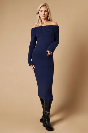 Oasis Womens Bardot Knitted Midaxi Dress - viscose - Size Medium