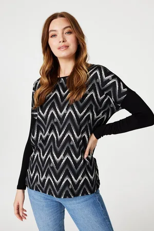 Izabel London Womens Chevron Print Long Sleeve Top - Size 14 UK