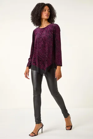 Roman Womens Animal Print Chiffon Hem Stretch Tunic Top - - Size 12 UK