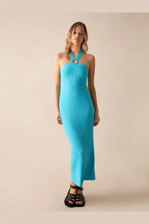 Ro&Zo Womens Aqua Ribbed Knit Halter Dress - - Size 10 UK
