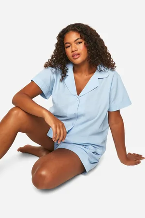 Boohoo Womens Plus Poplin Short Sleeve Shirt And Pyjama Set - Cotton - Size 16 UK