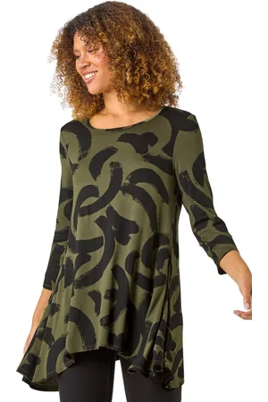 Roman Womens Brush Print Hanky Hem Top - - Size 10 UK