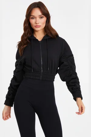 Quiz Womens Ruched Sleeve Crop Zip Hoody - Size Large