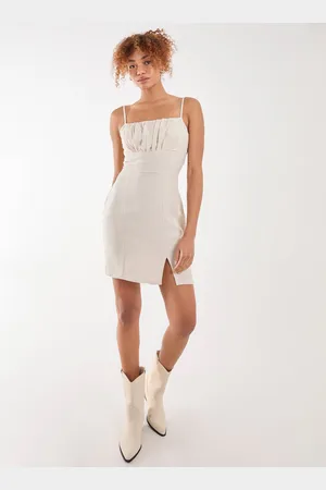 Pink Vanilla Womens Linen Ruched Strappy Mini Dress - - Size 10 UK