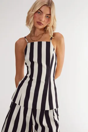 NASTY GAL Womens Stripe Print Tailored Backless Top - - Size 6 UK