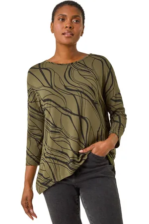 Roman Womens Abstract Line Print Stretch Jersey Top - - Size 10 UK