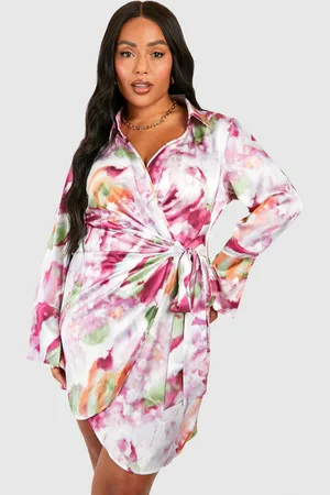 Boohoo Womens Plus Marble Print Wrap Shirt Dress - - Size 28 UK