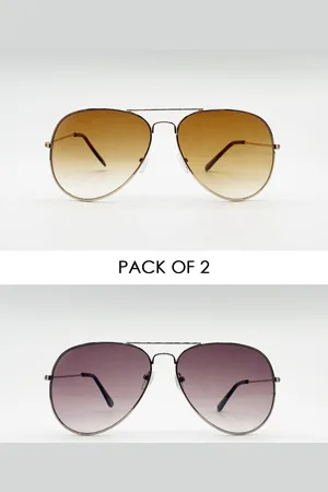 SVNX Mens 2 Pack Classic Aviator Sunglasses - Metal - One Size