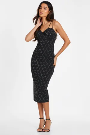 Quiz Womens Diamante Bodycon Midi Dress - Size 14 UK
