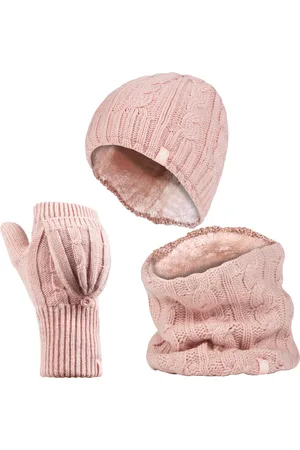 Heat Holders Womens Thermal Winter Fleece Hat, Neck Warmer and Converter Gloves set - Dusky - One Size