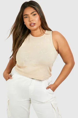 Boohoo Womens Plus Washed Rib Racer Vest - Cotton - Size 28 UK