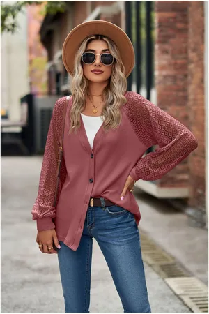 Azura Exchange WoMens Knit Lace Buttoned Cardigan in - Size Small