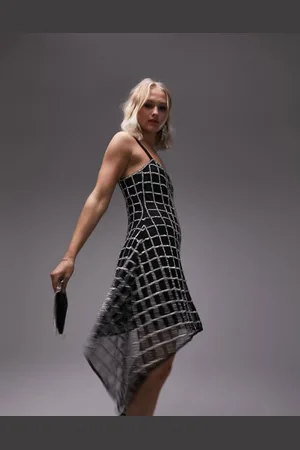 Topshop Womens embellished cut out side asymmetric mini dress in - Size 12 UK
