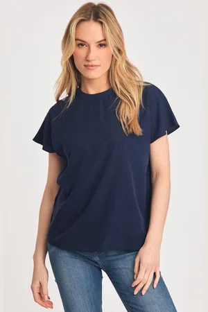 French Connection Womens Crew Neck Short Sleeve Crepe Top - Size 16 UK