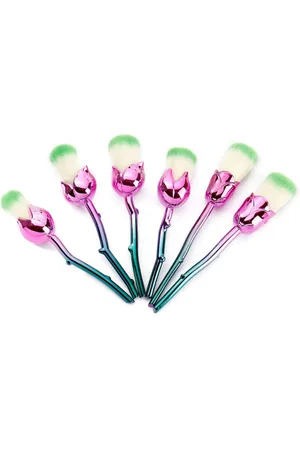 Aquarius Womens 6pc Beauty&the Beast-Inspired Rose Makeup Brushes with Glossy Handles Pink/ - One Size