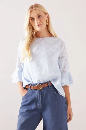 wallis Womens Petite Jacquard Frill Sleeve Top - - Size 16 UK