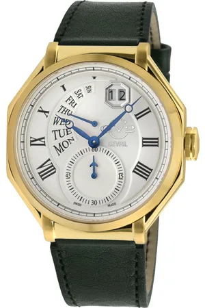 GV2 by Gevril Mens Marchese IPYG Case, Silver Dial, Genuine Italian Green Leather Strap - - One Size