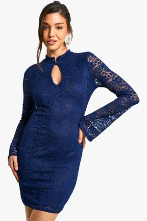 Boohoo Womens Lace Keyhole Flare Sleeve Mini Dress - Nylon - Size 8 UK
