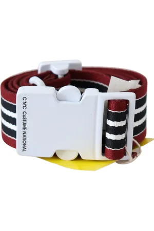 Costume National Mens Red Stripe White Logo Buckle Waist Belt Cotton - Size 110 cm