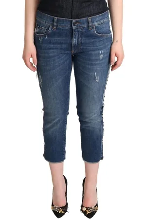 Dolce & Gabbana WoMens Washed Mid Waist Denim Logo Cropped Jeans material_cotton - Size IT 40 (Womens)