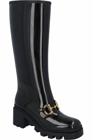 Gucci Womens Women Knee-High Rubber Boot With Horsebit In Leather - Size UK 7