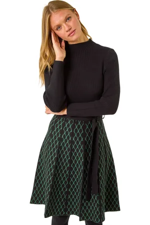 Roman Womens Contrast Skirt Knit Jacquard Dress - - Size 18 UK