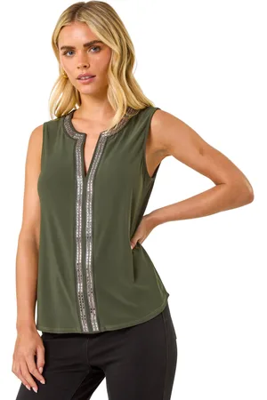 Roman Womens Petite Stretch Sparkle Trim Top - - Size 18 UK