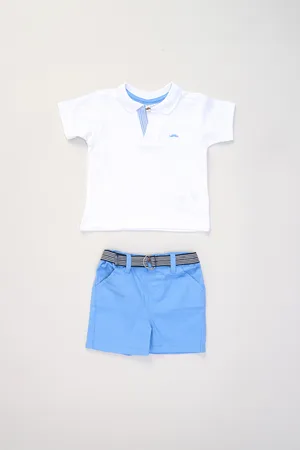 Little Gent Boys Polo Shirt and Belted Shorts Outfit Set - - Size 5Y