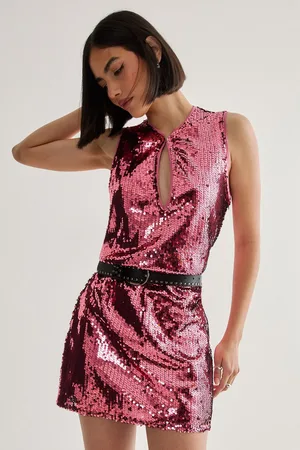 NASTY GAL Womens Sequin Plunge Keyhole Blouson Mini Dress - - Size 12 UK