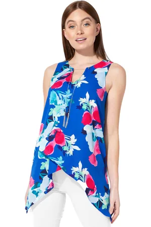 Roman Womens Floral Print Asymmetric Top with Necklace - - Size 10 UK