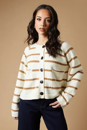 Oasis Womens Striped Pocket Front Cardigan - - Size Large