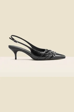 Sosandar Womens Leather Buckle Detail Kitten Heel Slingbacks - Size UK 6