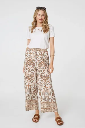 Izabel London Womens Printed High Waist Wide Leg Trousers - Size 8 UK