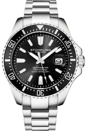 Stuhrling Mens and Black Depthmaster Quartz 42mm - One Size