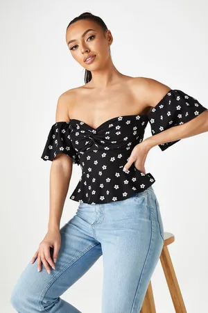 Urban Bliss Womens PATTERN SOPHIE FLORAL FRONT BARDOT TOP - Size 8 UK