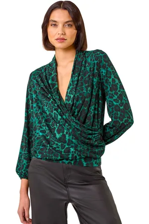 Roman Womens Animal Print Wrap Top - - Size 14 UK