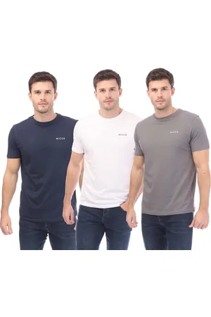 Nicce London Mens Melstone 3 Pack T-Shirt in White Navy - material_cotton - Size Large