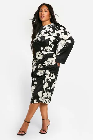 Boohoo Womens Plus Woven Floral Ruched Midi Dress - - Size 26 UK