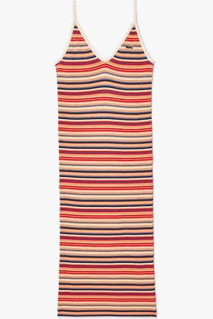 Lacoste Womens Long Striped Cotton Dress in Multi colour - - Size 10 UK