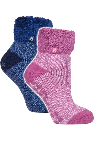 Heat Holders Womens 2 Pack Ladies Soft Lounge Socks with Grips - - Size UK 4-8