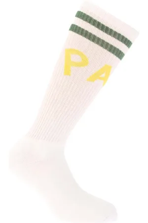 Palm Angels Mens College Socks in White yellow Cotton - Size L/XL
