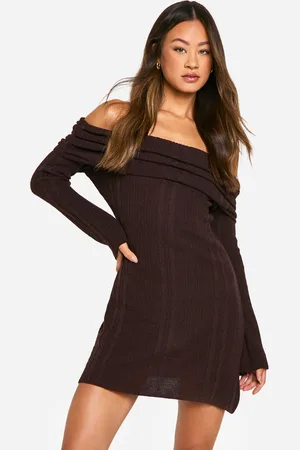 Boohoo Womens Tall Bardot Cable Knit Skater Dress - - Size X-Small