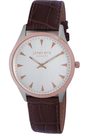 Johan Eric : helsing¸r, Mens, silver dial watch w triangular rose gold tone hr-markers, calfskin band Leather - One Size