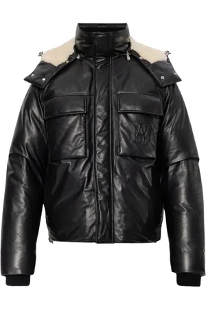 AMIRI Mens Plain Leather Down Jacket - - Size Medium
