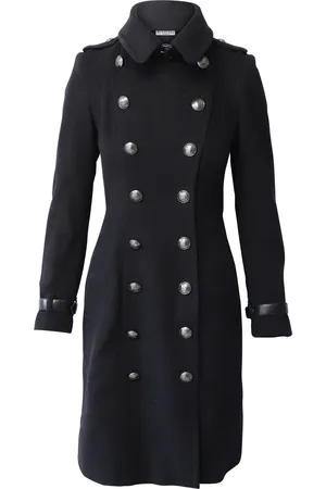 Burberry Pre-owned Womens Double-Breasted Trench Coat with Leather Detail in Wool - Size 6 UK