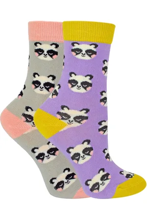 Miss Sparrow 2 Pack Girls Bamboo Animal Patterned Socks - Panda - Cotton - Size 4-6Y